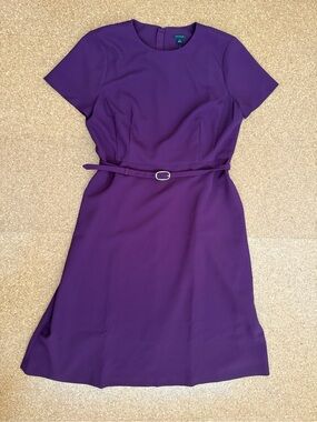 Ann Taylor Belted Purple Midi Sheath Dress